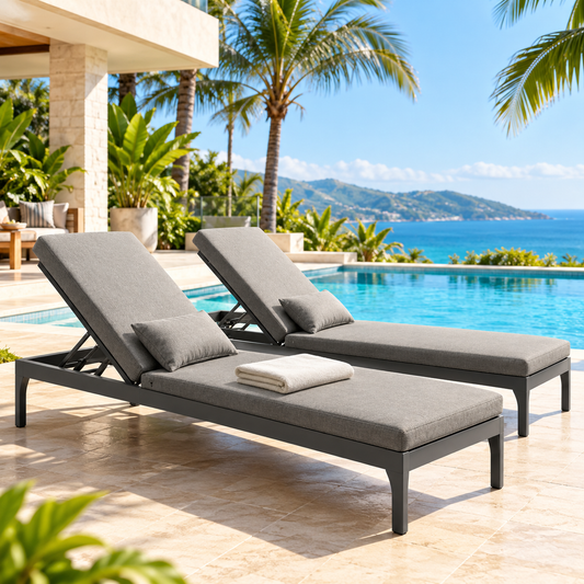 Outdoor Swimming Poolside Lounger (Black) Set of 2