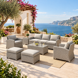 Outdoor Garden Balcony Sofa Set 3 Seater, 2 Single seater, 2 Ottoman and 1 Center Table Conversation Set (Grey)