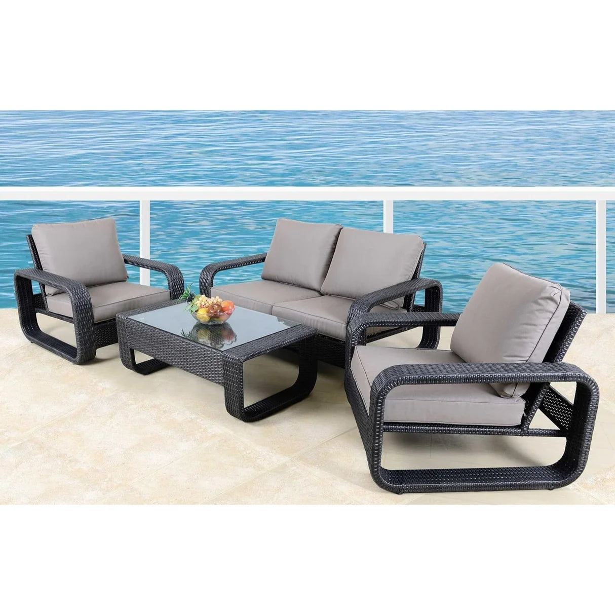 4-Piece Outdoor Rattan Wicker Patio Sofa Set & Glass Top Table