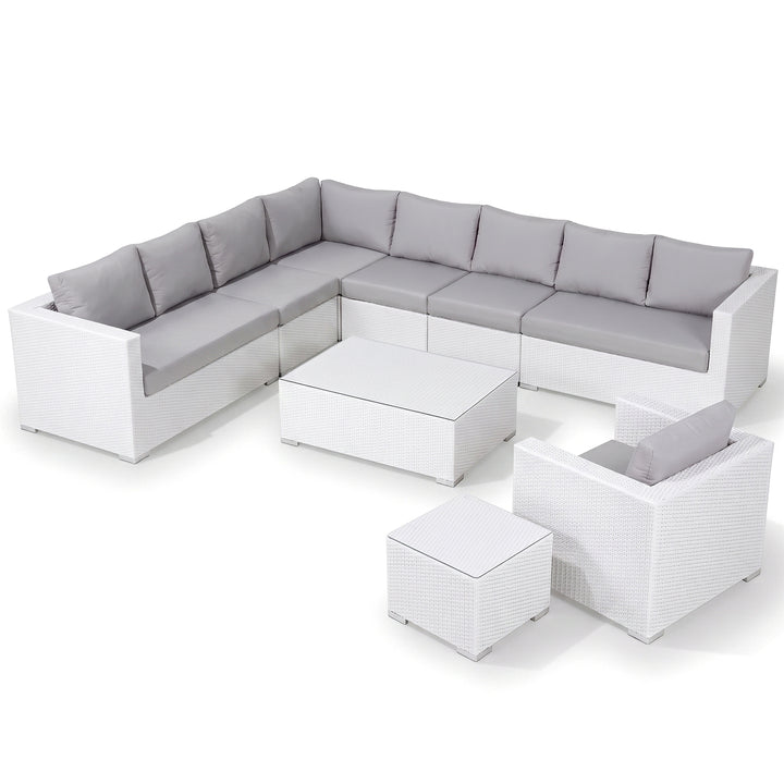 Outdoor Sofa Set 8 Seater , Single Seater and 2 Center Table Set (White)