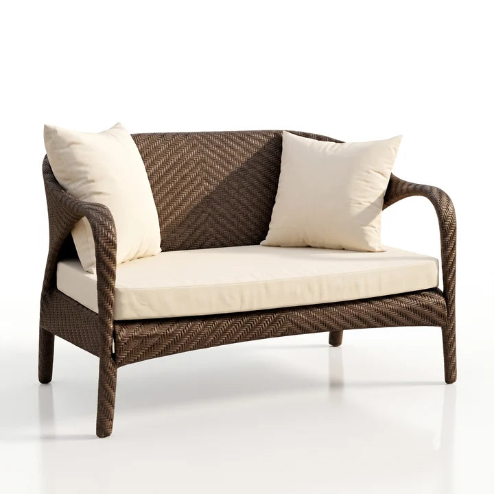 Outdoor 2 Seater Sofa (Dark Brown +Beige)
