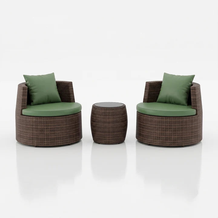 Outdoor Patio Sofa Set 2 Single Seater and 1 Table (Brown)
