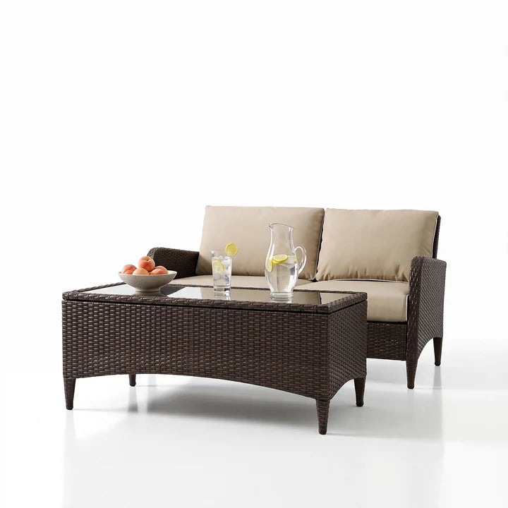Outdoor 2 Seater Sofa and 1 Center Table (Brown)