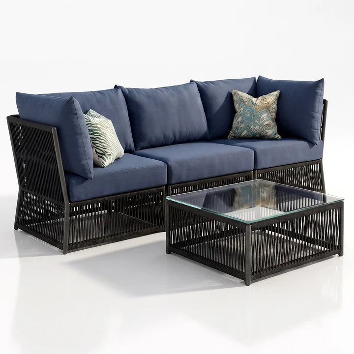 Outdoor Sofa Set 3 Seater and 1 Center Table Set Braided & Rope
