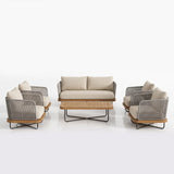 Outdoor Garden Balcony Sofa Set 2 Seater,4 Single Seater With 1 Table Set, Braid & Rope (Grey)