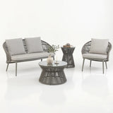 Outdoor Sofa Set 2 Seater, 1 Single Seater, 1 Side Table and 1 Center Table Set (Grey) Braided & Rope