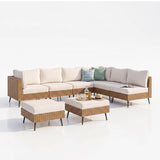 Outdoor Sofa Set 6 Seater and with 2 Ottoman Set (Beige)
