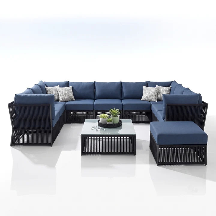 Outdoor Sofa Set 9 Seater, 1 Ottoman and 1 Center Table Set Braided & Rope