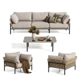 Outdoor Garden Balcony Sofa Set 3 Seater , 2 Single Seater and 1 Center Table Set Braid & Rope (Beige)