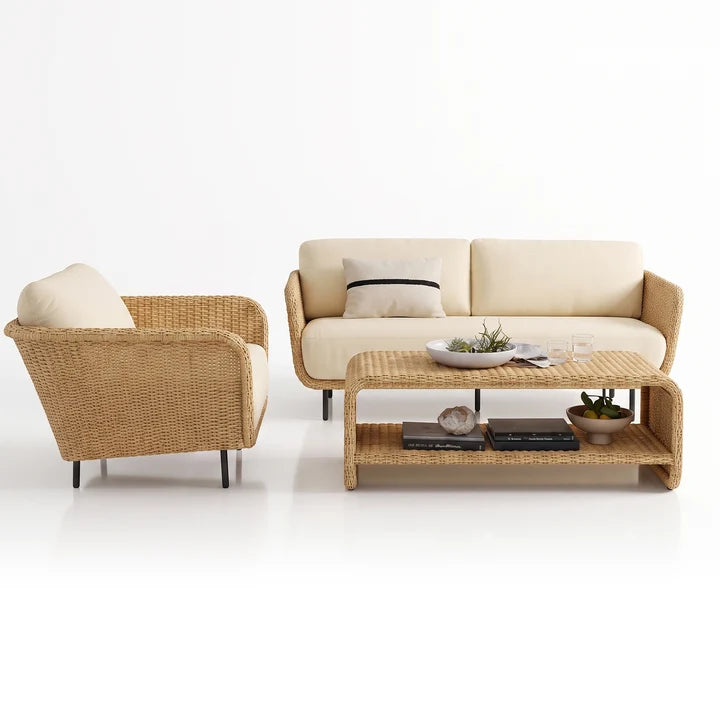 Outdoor Sofa Set 2 Seater, 1 Single seater and 1 Center Table (Light Brown)