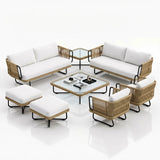 Outdoor Sofa Set 6 Seater , 2 Ottoman and 1 Center Table + 1 side table Set (Tan + Beige) Braided & Rope