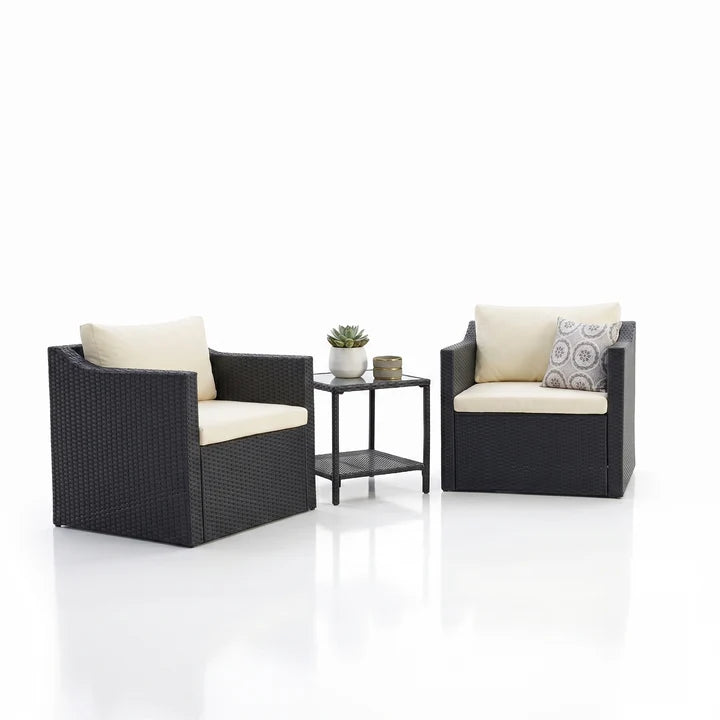 Outdoor Patio Seating Set 2 Chairs and 1 Table Set (Black)