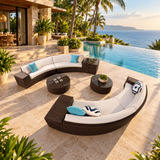 Outdoor Patio Round Sofa Set 8 Seater , 1 Side table and 2 Center Table (Brown)
