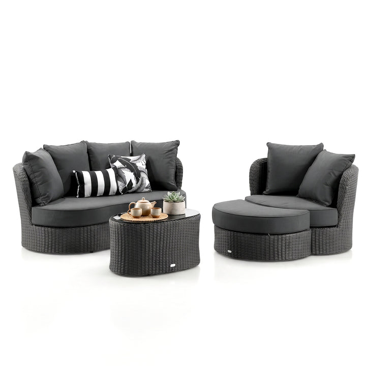 Outdoor Garden Balcony Sofa Set 2 Seater, Single seater and 1 Center Table with Ottoman Set (Black)