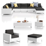 Outdoor Sofa Set 7 Seater, 2 Single seater and 1 Center Table, 1 Side Table With 2 Ottoman Set (White)