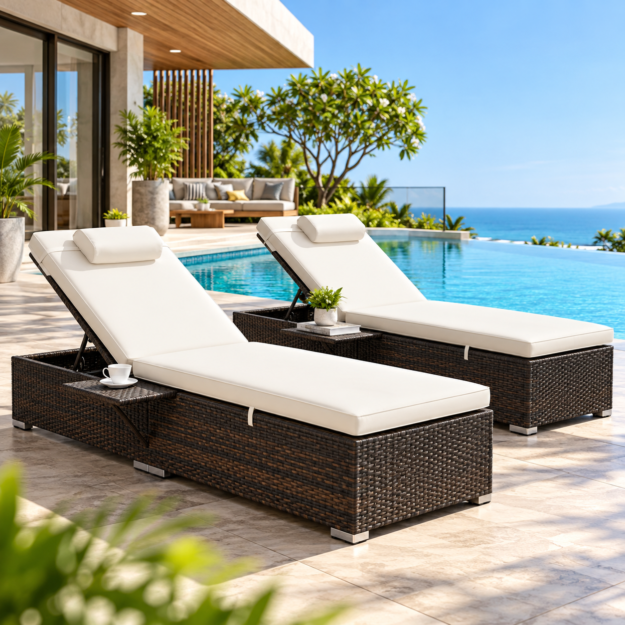 Outdoor Swimming Poolside Lounger Set of 2 (Brown)