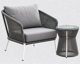 Outdoor Patio Seating Set Single Chair and 1 Side Table Set (Grey) Braided & Rope