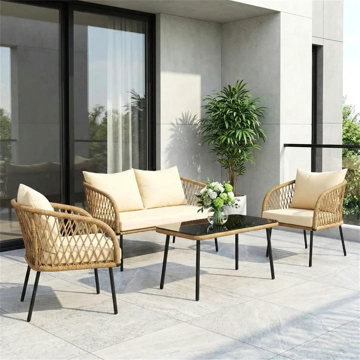 Outdoor Garden Balcony Sofa Set 2 Seater , 2 Single Seater 1 Center Table Braided and Rope
