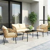 Outdoor Garden Balcony Sofa Set 2 Seater , 2 Single Seater 1 Center Table Braided and Rope