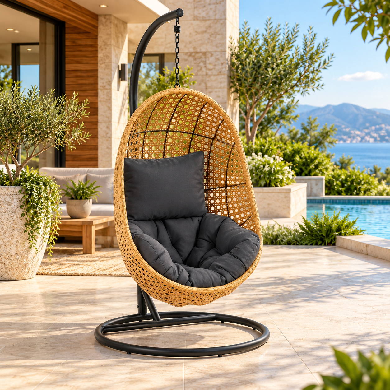 Hanging Egg Swing Chair (Beige and Dark Grey)