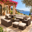 Outdoor Garden Balcony Sofa Set 4 Seater, 2 Single Seater with 2 ottoman and 1 Center Table Set (Brown)