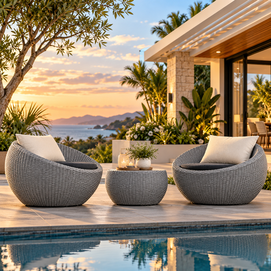 Outdoor Rattan Wicker 3-Piece Conversation Set