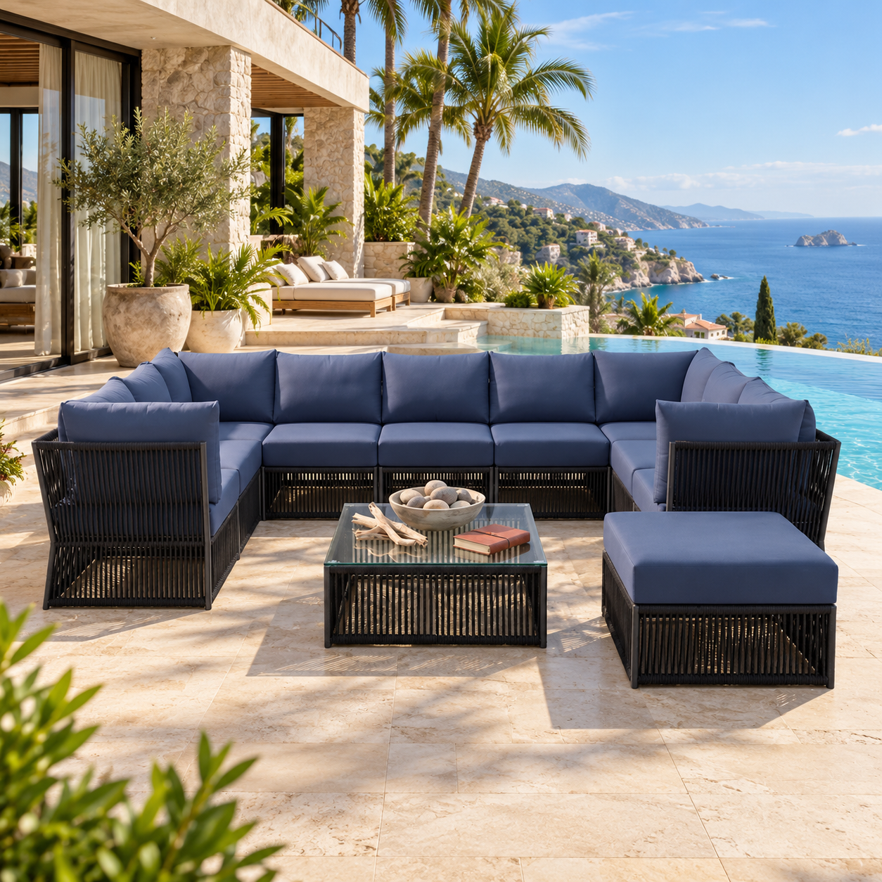 Outdoor Sofa Set 9 Seater, 1 Ottoman and 1 Center Table Set Braided & Rope