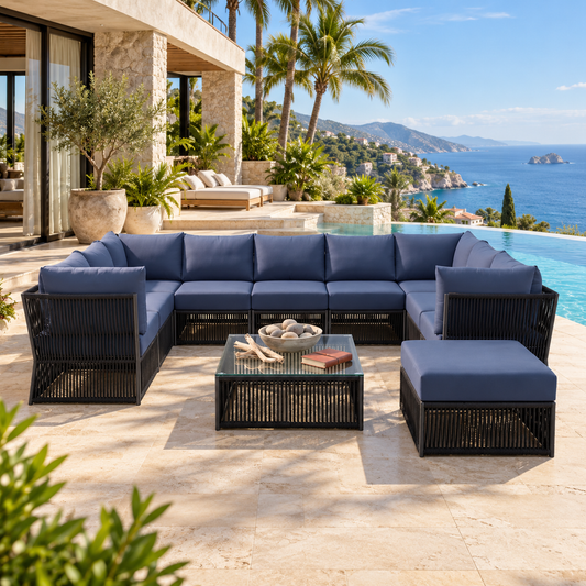 Outdoor Sofa Set 9 Seater, 1 Ottoman and 1 Center Table Set Braided & Rope
