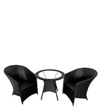 Patio Furniture Set - Indoor-Outdoor Chair and Table, Garden Seating, Balcony Coffee Table Set, Powder Coated (2+1) (Black Glass)
