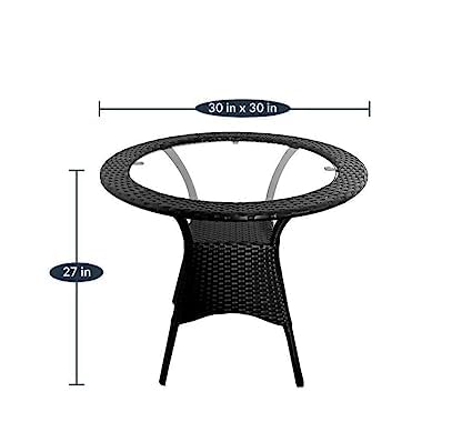 Patio Furniture Set - Indoor-Outdoor Chair and Table, Garden Seating, Balcony Coffee Table Set, Powder Coated (2+1) (Black Glass)