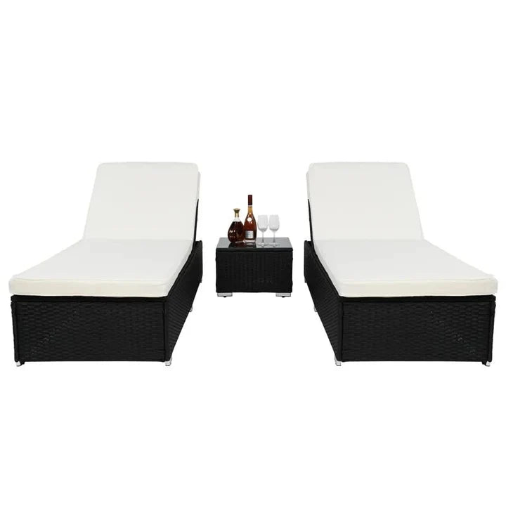 Outdoor Swimming Poolside Lounger (Set of 2 ) With 1 Side Table (Black +White)