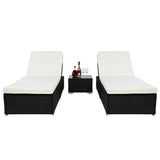 Outdoor Swimming Poolside Lounger (Set of 2 ) With 1 Side Table (Black +White)