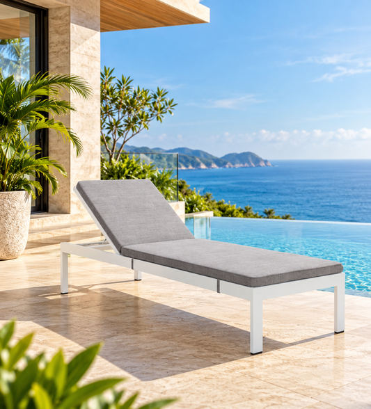 Outdoor Swimming Poolside Lounger With 1 Side Table (White)