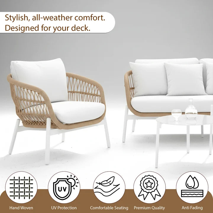 Outdoor Garden Balcony Sofa Set 2 Seater , 2 Single Seater 2 Center Table Set Braided and Rope