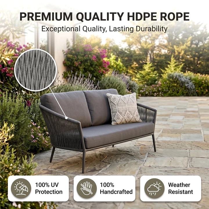 Outdoor Sofa Set 2 Seater (Grey) Braided & Rope