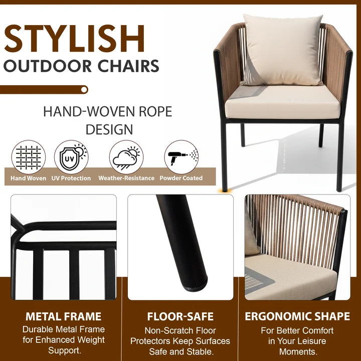 Outdoor Garden Balcony Sofa Set 2 Seater , 2 Single Seater 1 Center Table Set Braided and Rope