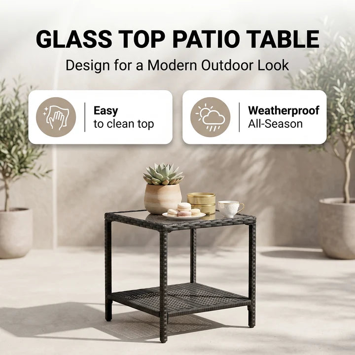 Outdoor Patio Seating Set 2 Chairs and 1 Table Set (Black)