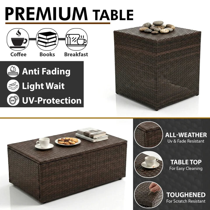 Outdoor Garden Balcony Sofa Set 3 Seater, 2 Seater With 2 Single Seater and 1 Center Table With 1 Side Table Set (Brown)