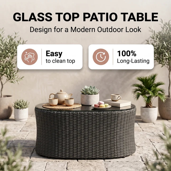 Outdoor Garden Balcony Sofa Set 2 Seater, Single seater and 1 Center Table with Ottoman Set (Black)
