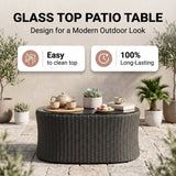 Outdoor Garden Balcony Sofa Set 2 Seater, Single seater and 1 Center Table with Ottoman Set (Black)
