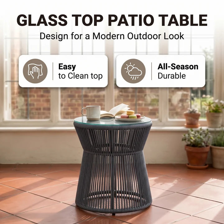 Outdoor Patio Seating Set Single Chair and 1 Side Table Set (Grey) Braided & Rope