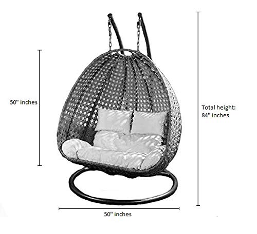 Craft Wicker Wrought Iron 2 Seater Swing Chair with Stand, Soft Cushion & Hook | Double Hanging Hammock Jhula for Adults & Kids | Indoor Outdoor Balcony (White, King Size)