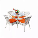 D-8 Wicker Outdoor Furniture Set | 4 Chairs with 1 Table | Garden | Balcony | Patio | Coffee Area | White Orange