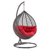Craft Single Seater Swing Chair with Stand & Outdoor Indoor Balcony Garden Patio,Powder Coated Frame,UV Protected Wicker,Cushion (Swing-Brown/Cushion-RED)