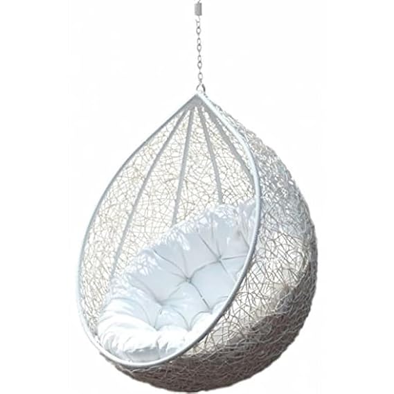 Craft Rattan 1 Seater Swing Chair with Stand and Cushion Hammock Swing for Adult Outdoor Indoor Garden Living Room Balcony Relaxing Chair Jhula (White)