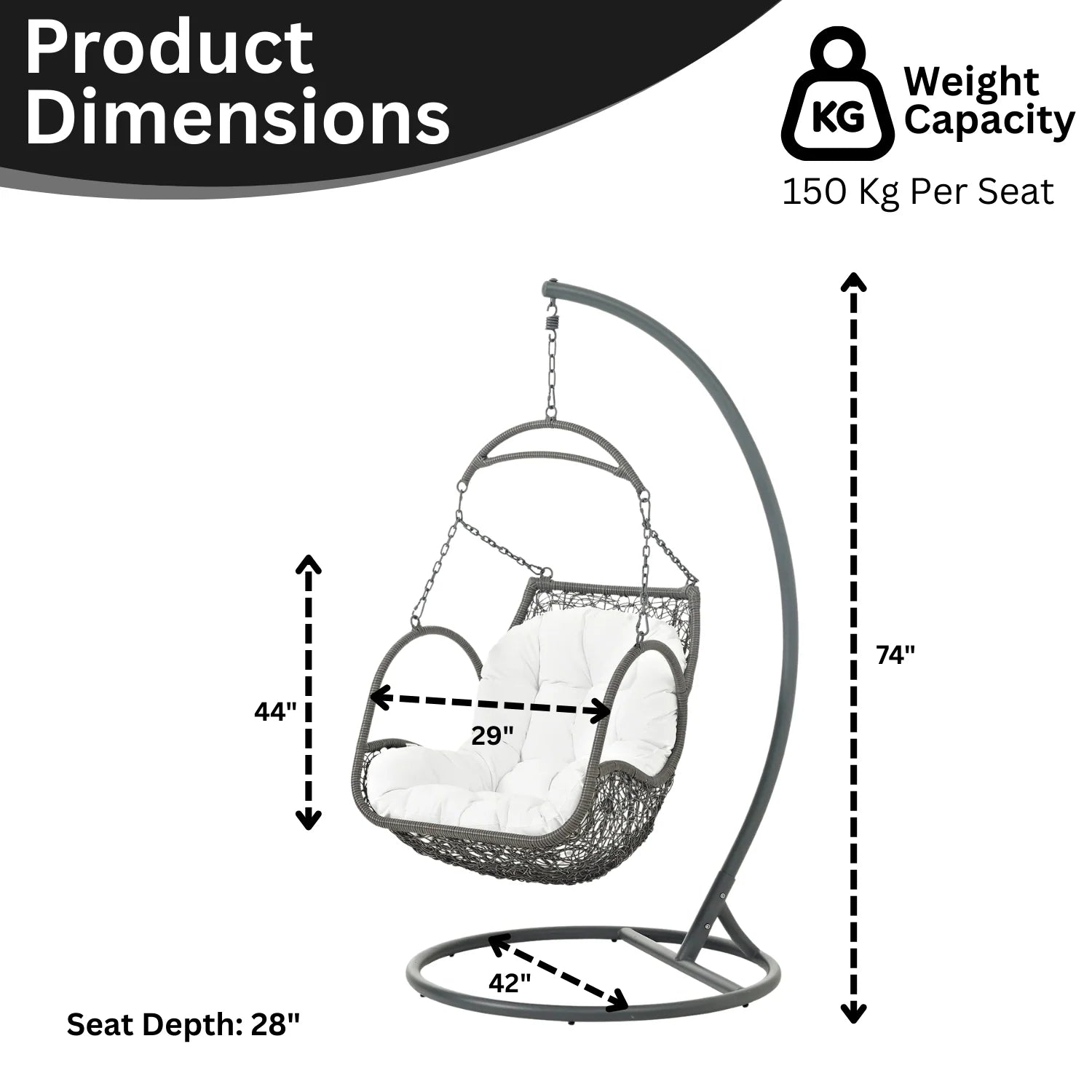 Outdoor Rattan Wicker Hanging Swing Chair with Cushion