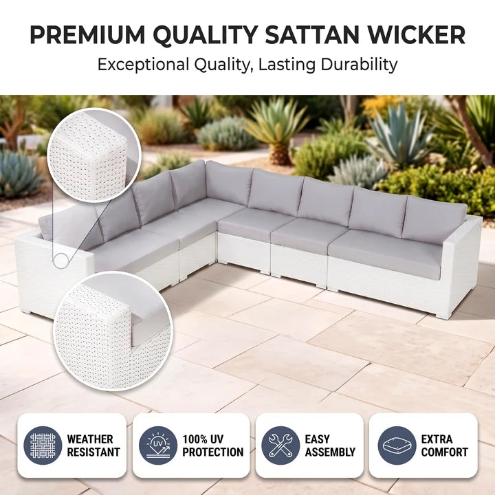 Outdoor Sofa Set 8 Seater , Single Seater and 2 Center Table Set (White)