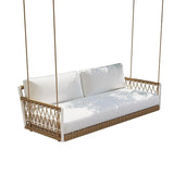 Three Seater Hanging Swing Without Stand For Balcony , Garden Swing (Beige + White)