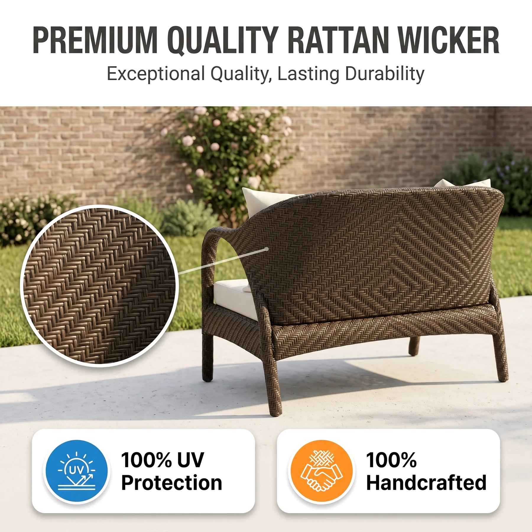 Outdoor 2 Seater Sofa (Dark Brown +Beige)
