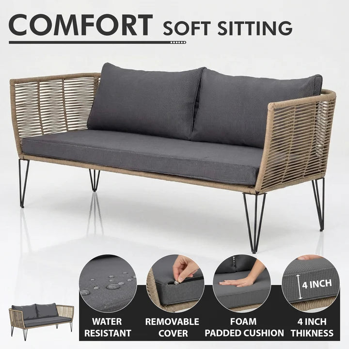 Outdoor Sofa 2 Seater (Beige) Braided & Rope